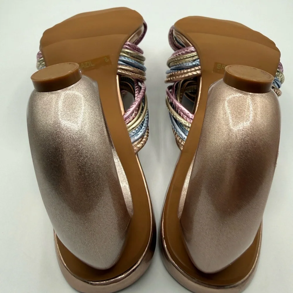 NINETY UNION Knotted STRAPPY SANDALS ON A ARCHITECTURAL HEEL IN PASTEL MULTI - Picture 8 of 17